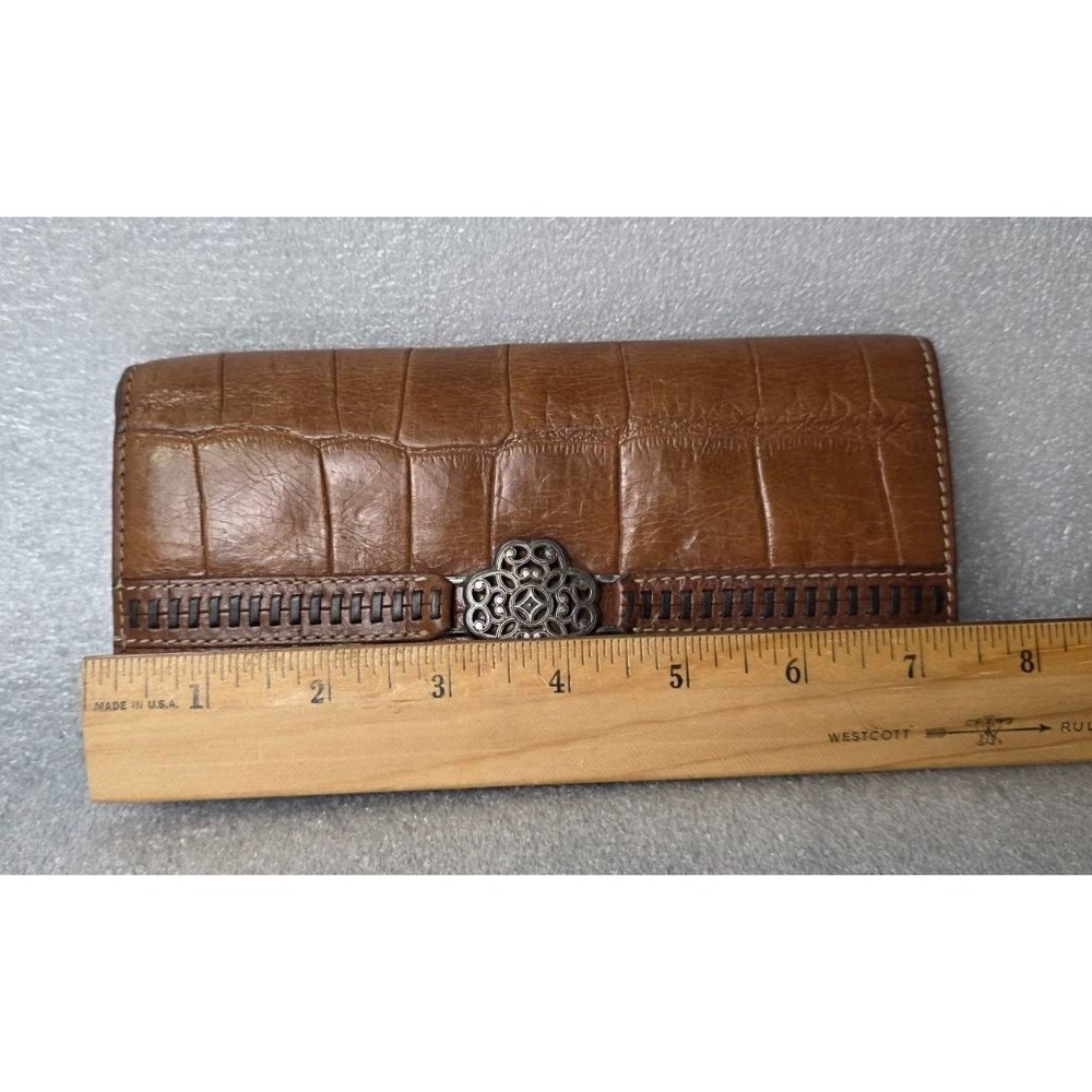 Brighton Brown Croc Leather Checkbook Credit Card ID Cover Wallet - Picture 2 of 10